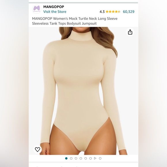 Mangopop Women’s mock turtleneck long sleeved bodysuit-XXL in Beige - Picture 1 of 6